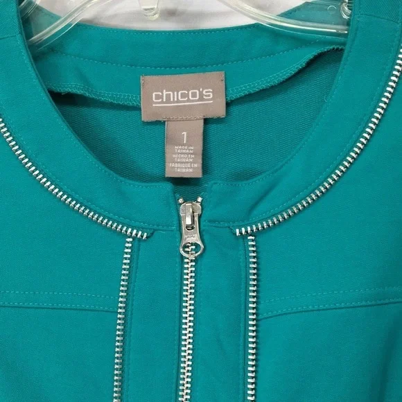 Chico’s Women’s Teal Zip-Up Jacket Size 1 Like-NEW - Picture 3 of 6